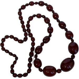 Art Deco Faturan Cherry Amber Bakelite Bead Necklace